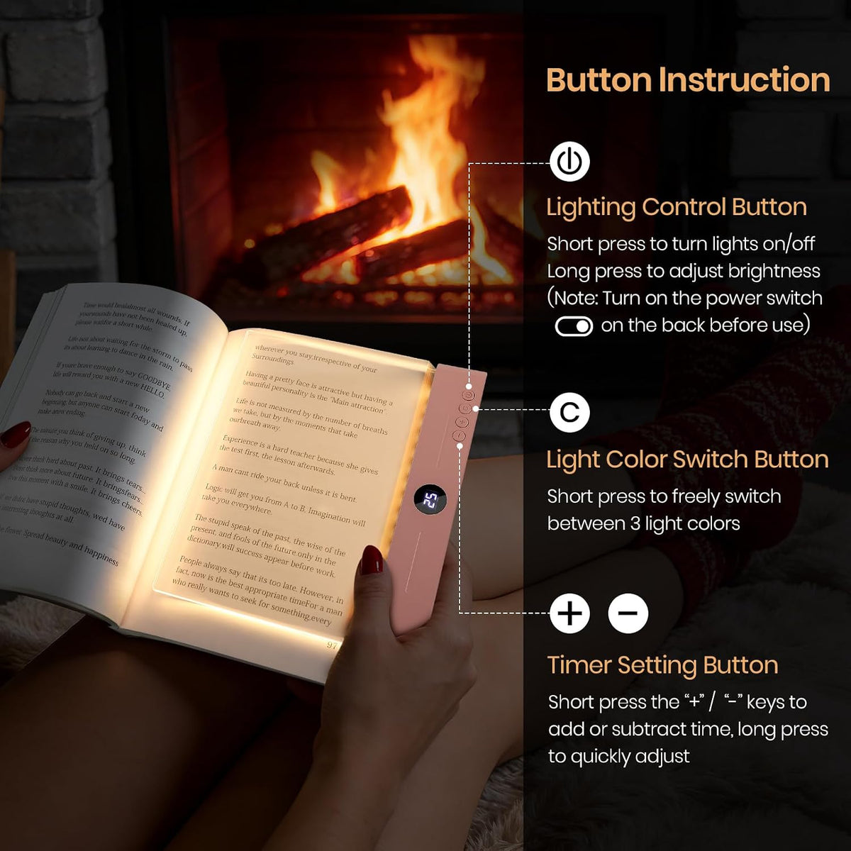 LED Book Light, 3 Color Temps & Stepless Dimming, Night Reading with Timer