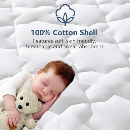 CozyLux Queen Mattress Pad, 450GSM Quilted Cooling Cotton Top Mattress Topper, Extra Deep Pocket Fits 8-21 inches, Oeko-TEX Certified, Plush Soft & Breathable Bed Pad (60"x80", White)