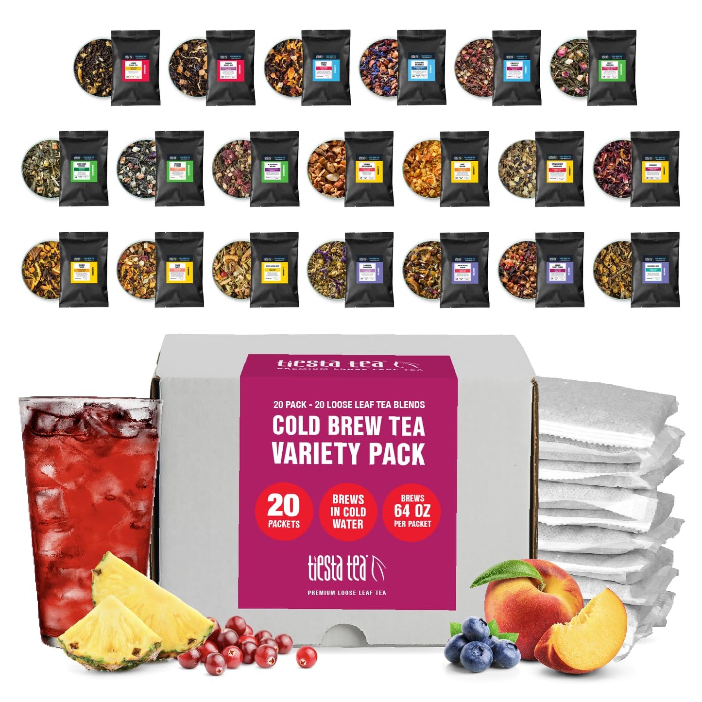Tiesta Tea - Discovery Sampler Dry Flight Set, Loose Leaf, High to No Caffeine, Hot & Iced Up to 200 Cups, Tea Variety Pack with Green, Herbal, Black & Chai Brew, 20 Resealable Sample Pouches