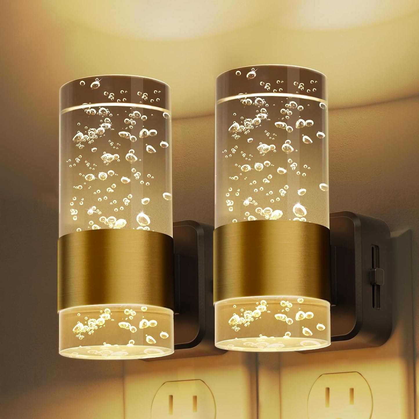 L LOHAS LED Night Lights Plug into wall, Amber Night Light with Adjustable Brightness, Plug in NightLight with Auto Light Sensor, Wall Sconce-Style Design Night Light for Bathroom,Hallway, 2 Pack