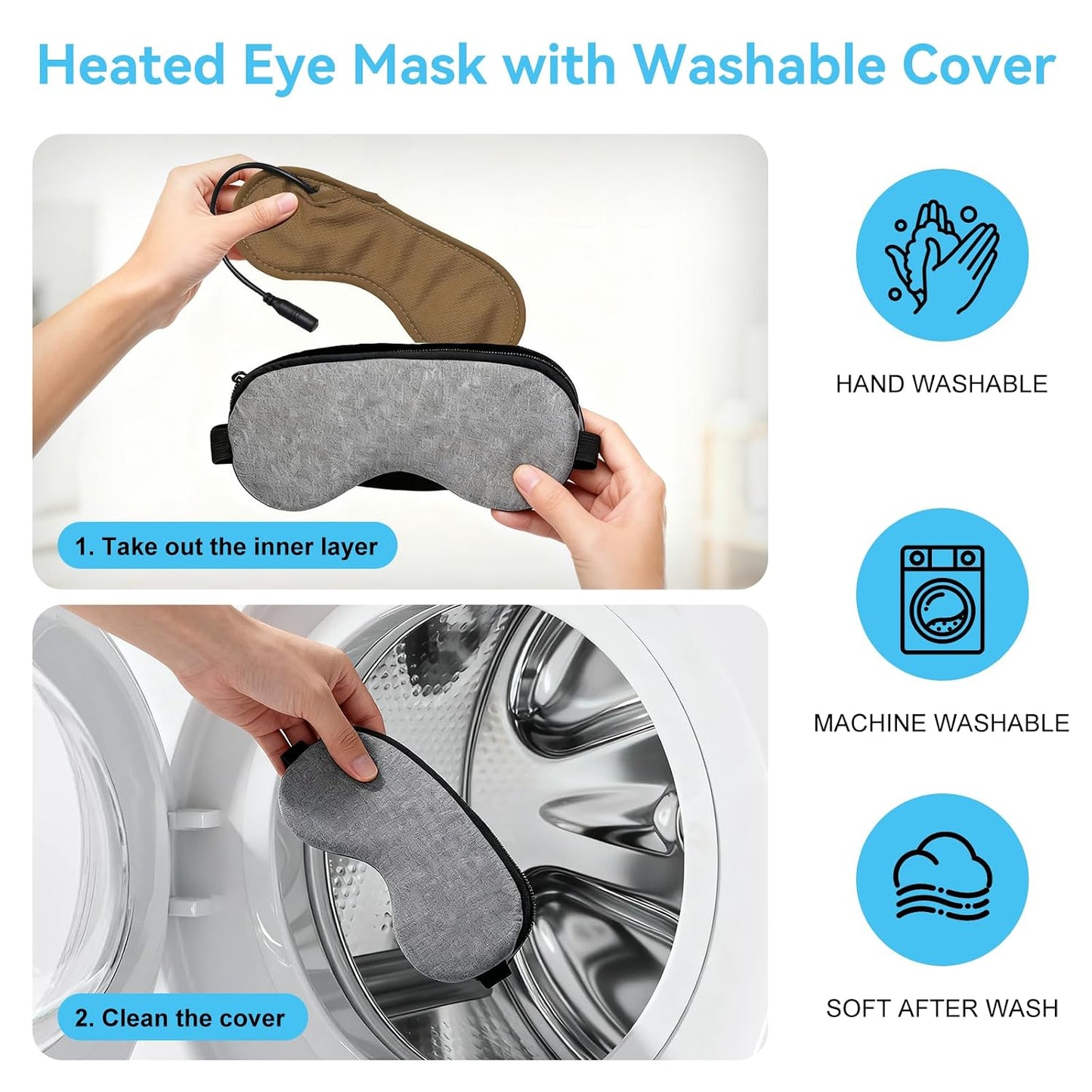 Heated Eye Mask for Dry Eyes with Cooling, Electric USB Warm Compress with Adjustable Temperature & Auto-Off Timer, Professional for Blepharitis Eyes & Stress Relief Suitable for Travel & Gifts