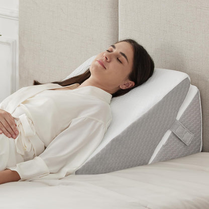 Ruqmuis Wedge Pillow Set for After Surgery, 3PCS Adjustable 9&12 Inch Bed Wedge Pillow for Sleeping, Incline Pillow Wedge for Headboard, Post Surgery, Acid Reflux, Neck&Back Support, White/Grey