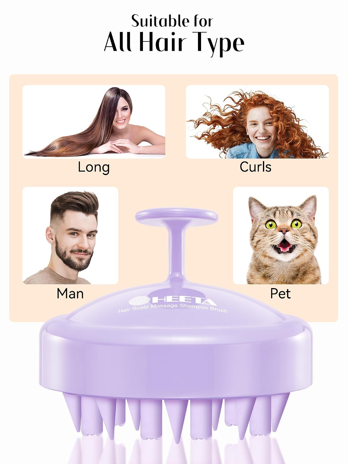 HEETA Hair Scalp Massager for Hair Growth, Shampoo Brush, Scalp Scrubber Exfoliator with Soft Silicone Bristles for Dandruff Removal to Relieve Stress, Wet Dry Use Updated Material, Beige