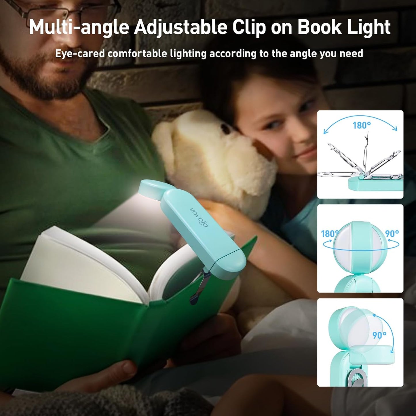 VAVOFO USB Rechargeable Book Light, Blue Light Blocking, Amber Clip-On Bookmark Shaped Reading Light, Eye Care 6 LEDs With 9 Lighting Modes for Bookworms (Grey)
