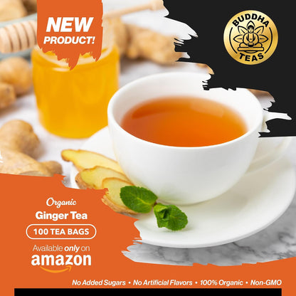 Buddha Teas - Organic Turmeric Ginger Tea - Herbal Tea - Earthy, Mildly Spicy Taste & Sweet Undertones - Enjoy Hot or Cold - Caffeine Free - 100% Kosher & Non-GMO - 18 Tea Bags (Pack of 1)