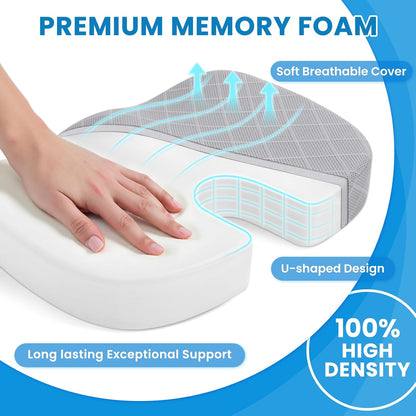 TushGuard Seat Cushion - Memory Foam Sitting Pillow for Office Chair, Car Seat, Airplane, Bleacher - Sciatica & Hip & Coccyx Pain Relief Desk Chair Cushion for Long Sitting Office Workers, Car Drivers