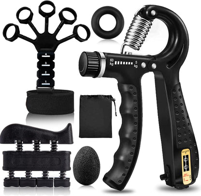 Hand Grip Strengthener Kit 5 Pack Adjustable Finger Forearm Hand Exerciser | Adjustable Grip Trainer, Finger Stretcher & Stress Ball Set for Strength Training & Hand Exercises