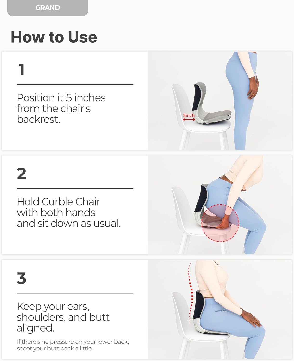 curble Grand– Extra Wide Ergonomic Seat Support, Sit Straighter Without Effort, Passive Posture Trainer for Office, Home & Car (Grey)