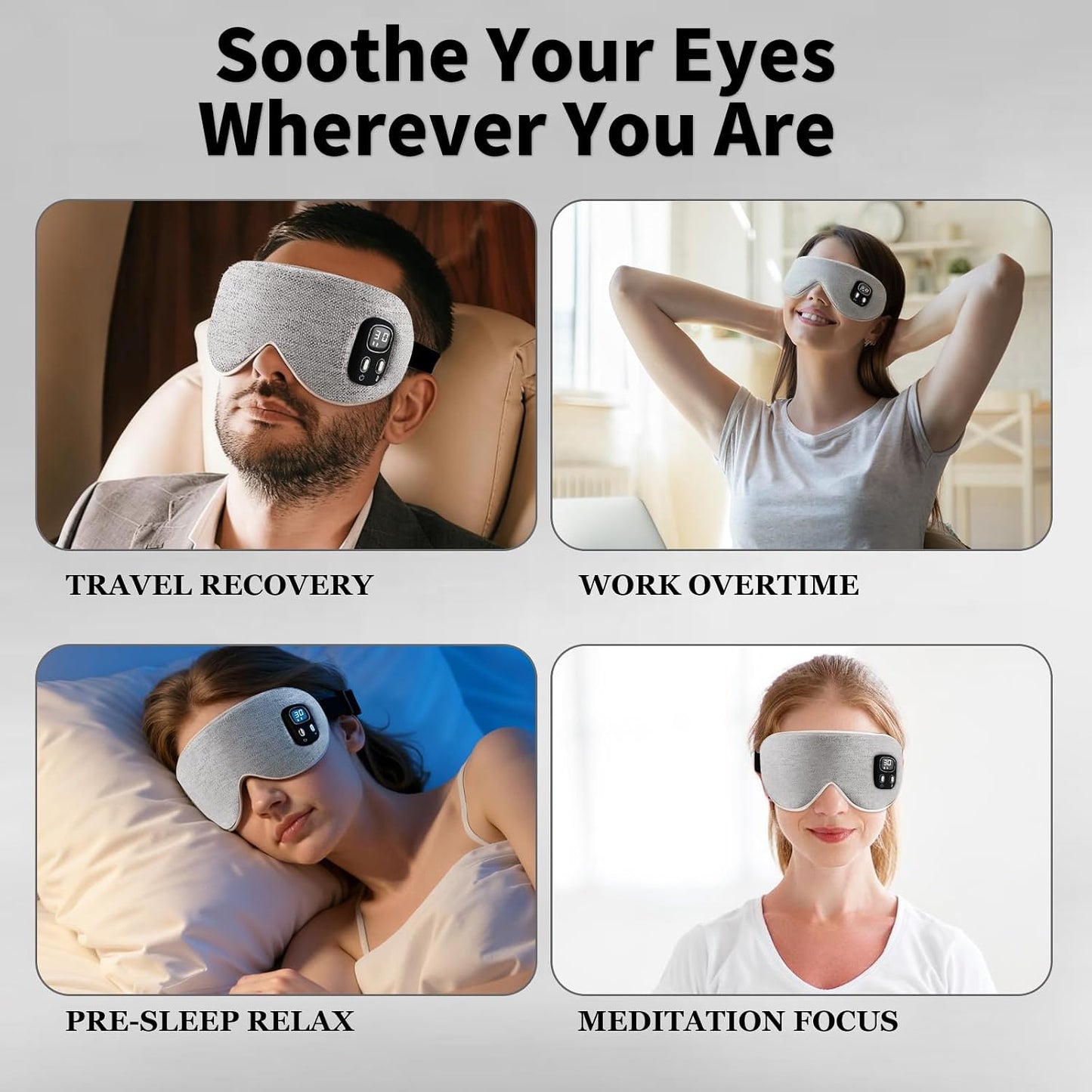Heated Eye Masks for Dry Eyes, FSA-HSA Eligible，EyeRelief, Improved Sleep, Washable Eye Heating pad for Travel Removable for Cleaning and 2 Replaceable Shell, 4-Level Timing and Temperature (Gray)