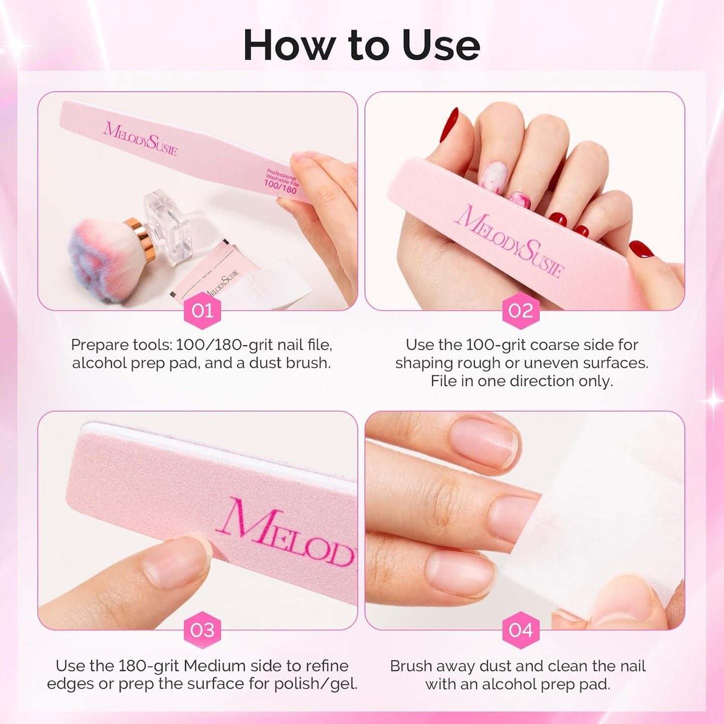 MelodySusie 16Pcs Professional Nail Buffer Kit,Nail Files and Buffers,Nail Buffer Block,Nail Brush, Nail File Buffers Kit for Natural Nails,DIY,Home Use,Salon（100/180 Grit）