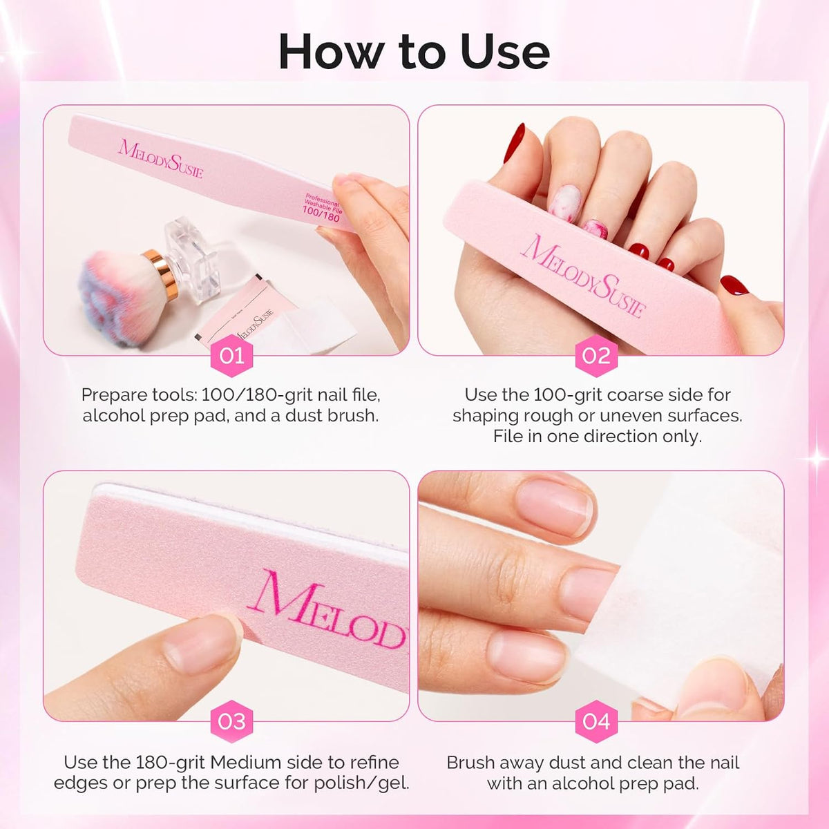 MelodySusie 16Pcs Professional Nail Buffer Kit,Nail Files and Buffers,Nail Buffer Block,Nail Brush, Nail File Buffers Kit for Natural Nails,DIY,Home Use,Salon（100/180 Grit）