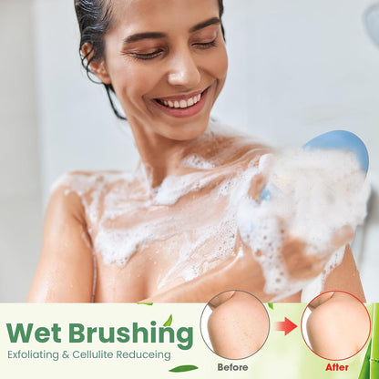 Gejoy 10 Pcs Dry Brushing Body Brush for Lymphatic Drainage Exfoliating Brush with Massage Nodule Dry Skin Body Scrubber Cellulite Shower Circulation Dead Exfoliator (4.92 x 2.56 Inches,Wood Color)