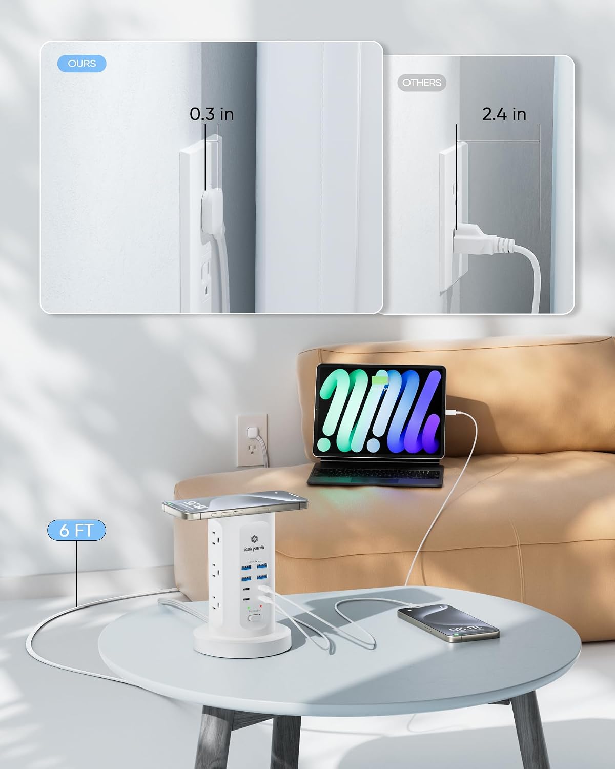 Kakyanill 115W USB Charging Station, Power Strip Tower with 9 AC 8 USB