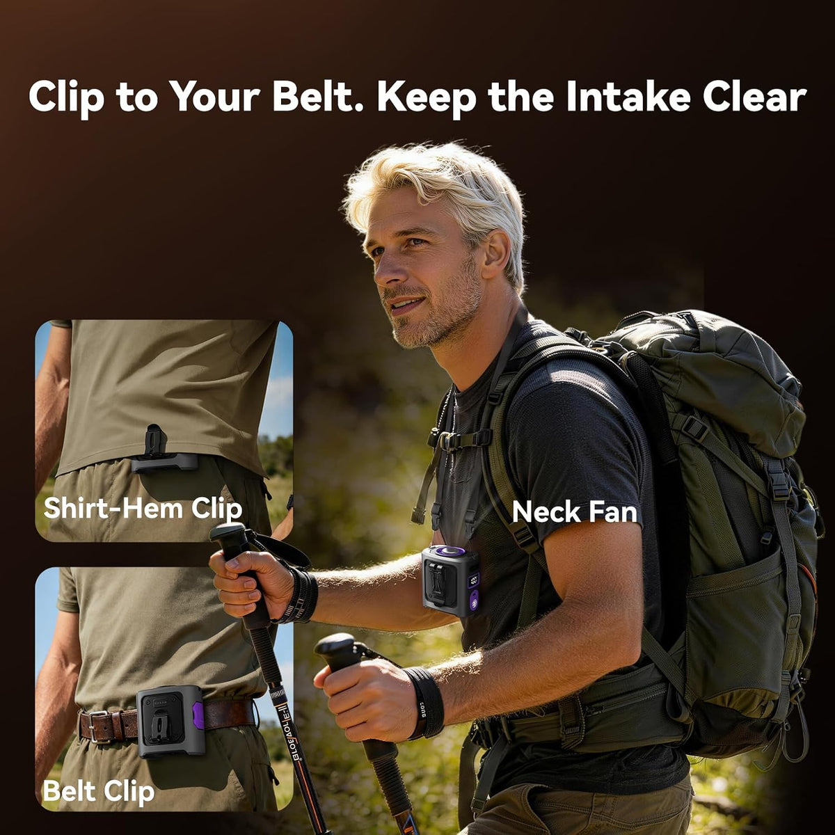 MUXNW Waist Clip Fan,100‑Speed 14000RPM,8000mAh