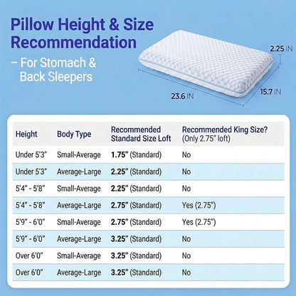 Thin Pillow for Sleeping, Cooling Gel Flat Pillow for Stomach and Back Sleepers, Ultra Slim Stomach Sleeping Pillows for Shoulder Neck Pain Relief, Low Profile Memory Foam Pillows 2.25-inches