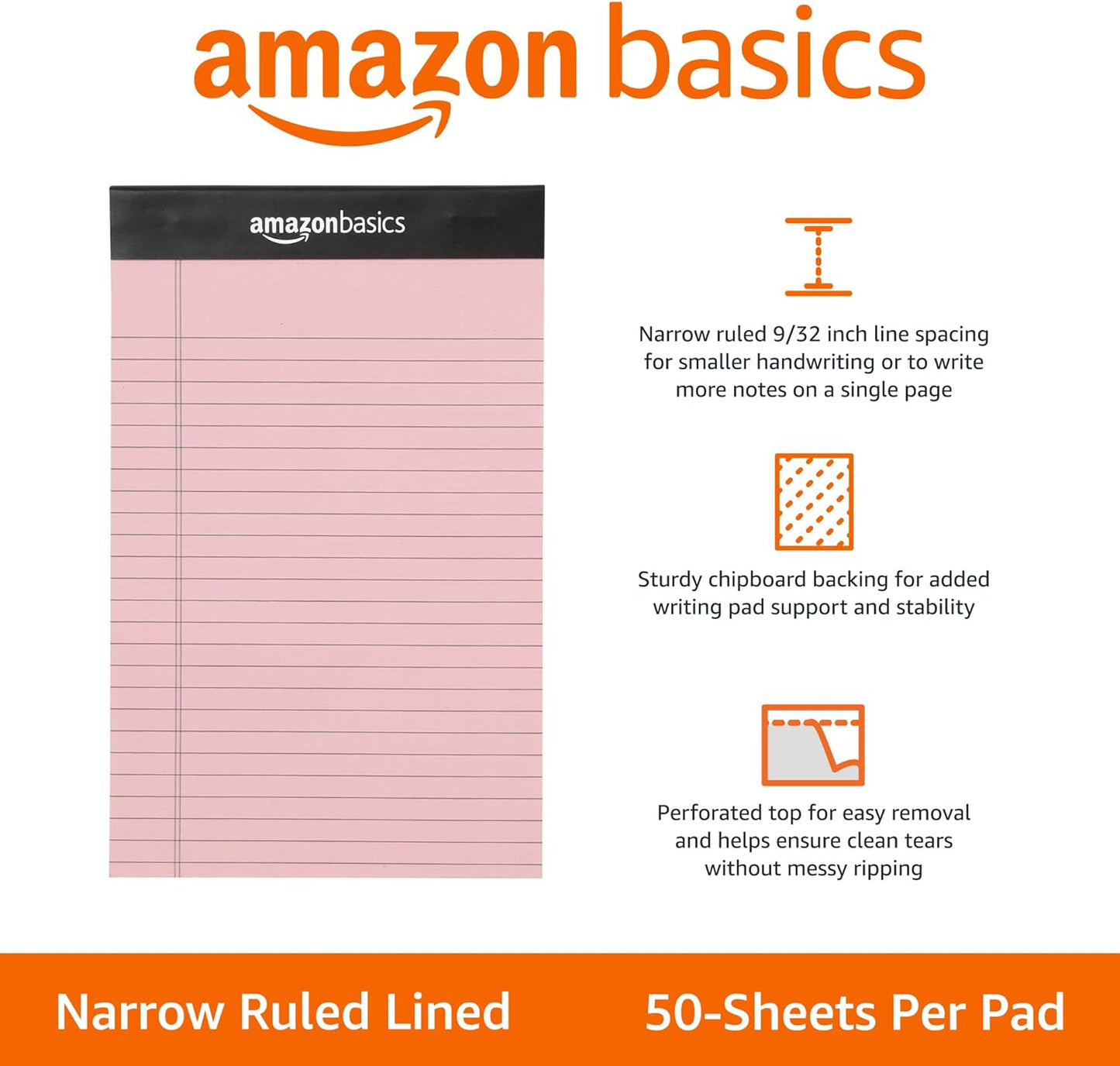 Amazon Basics Wide Ruled Lined Writing Note Pads for Office Supplies, 8.5" x 11.75", White, 12-Pack of 50 Perforated Sheets