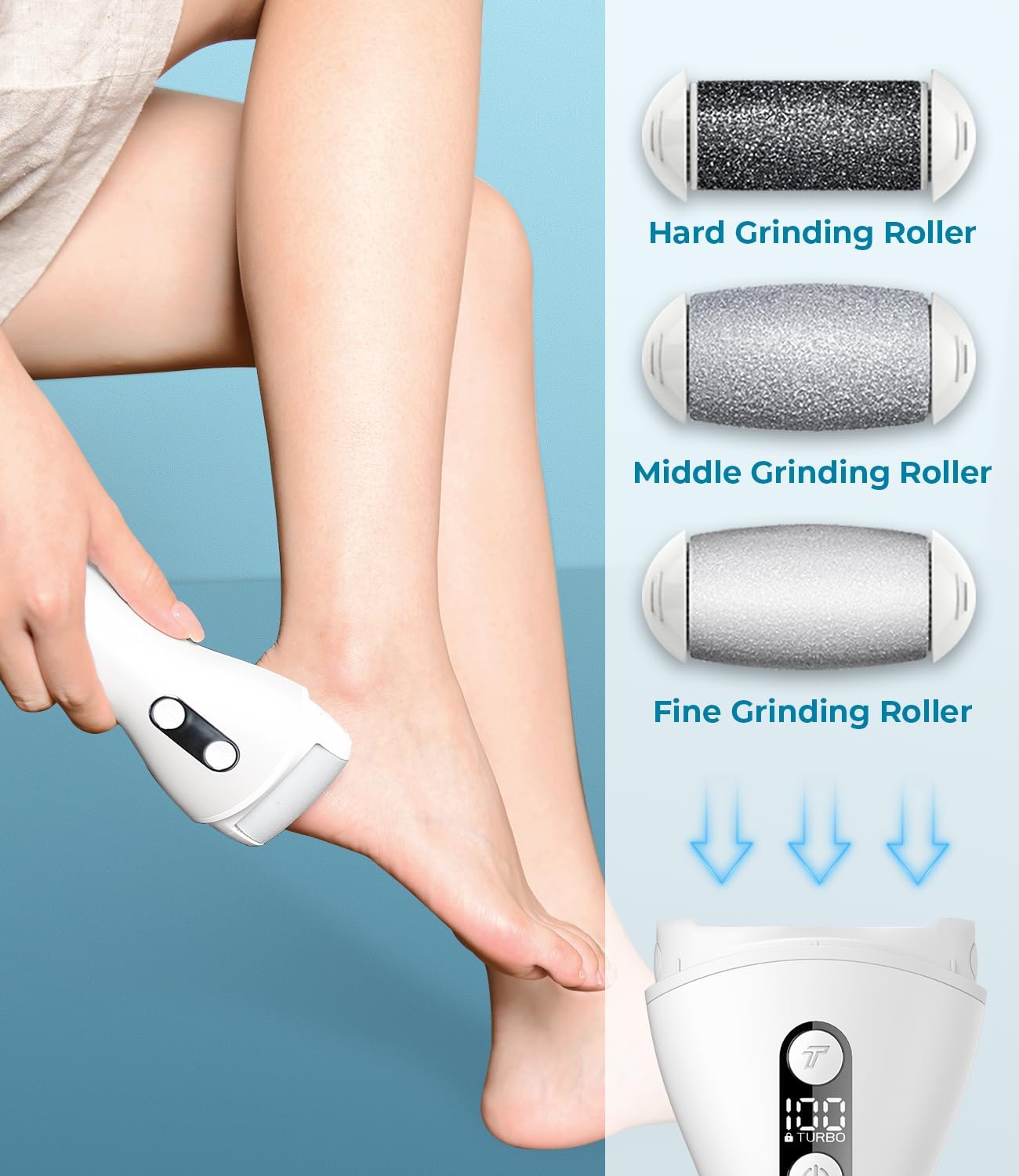 Foot Callus Remover for Feet, Rechargeable IPX7 Waterproof Pedicure Tool for Feet, 2 Speeds & Turbo Electronic Foot Scrubber, 90 Mins Long Lasting for Dead Skin & Cracked Heels, White