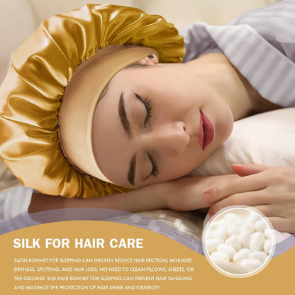 Satin Silk Bonnet for Sleeping, Double Layer Silk Sleep Cap for Men & Women, Soft Satin Lined Bonnet for Curly Hair
