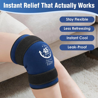 45-Minute Knee Ice Pack Wrap with Advanced Ice Grid Gel, Long-Lasting Ice Pack for Knees, Calves, Elbows, Flexible & Reusable Gel Ice Pack with Cold Compress for Workout Recovery- Fits Most Sizes