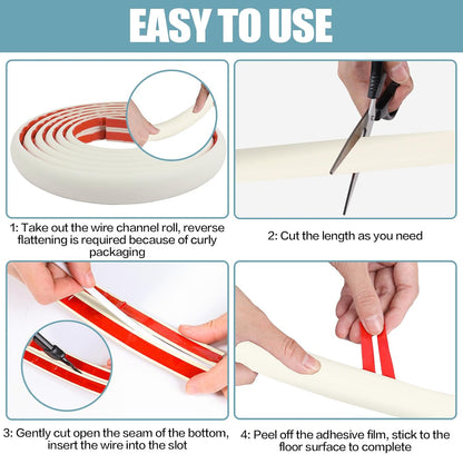 Floor Cord Cover Self Adhesive Cord Hider,10FT Cable Management, Extension Strip Protector for Wires, Prevent Cable Trips for Offices, Gyms, Exhibitions Cavity 0.39"(W) x 0.27"(H) BrownWood