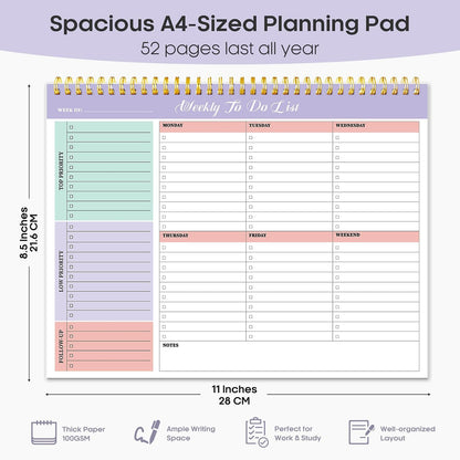 Taja Weekly To Do List Notepad, Undated Weekly Planner Pad, 8.5" x 11"