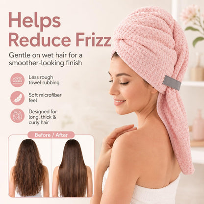 Large Hair Towel Wrap for Women, Quick-Dry Turban, Ultra Absorbent & Anti-Frizz, Ideal for Long, Thick & Curly Hair, Soft Lightweight Microfiber Drying Towel (24x42, Blue)