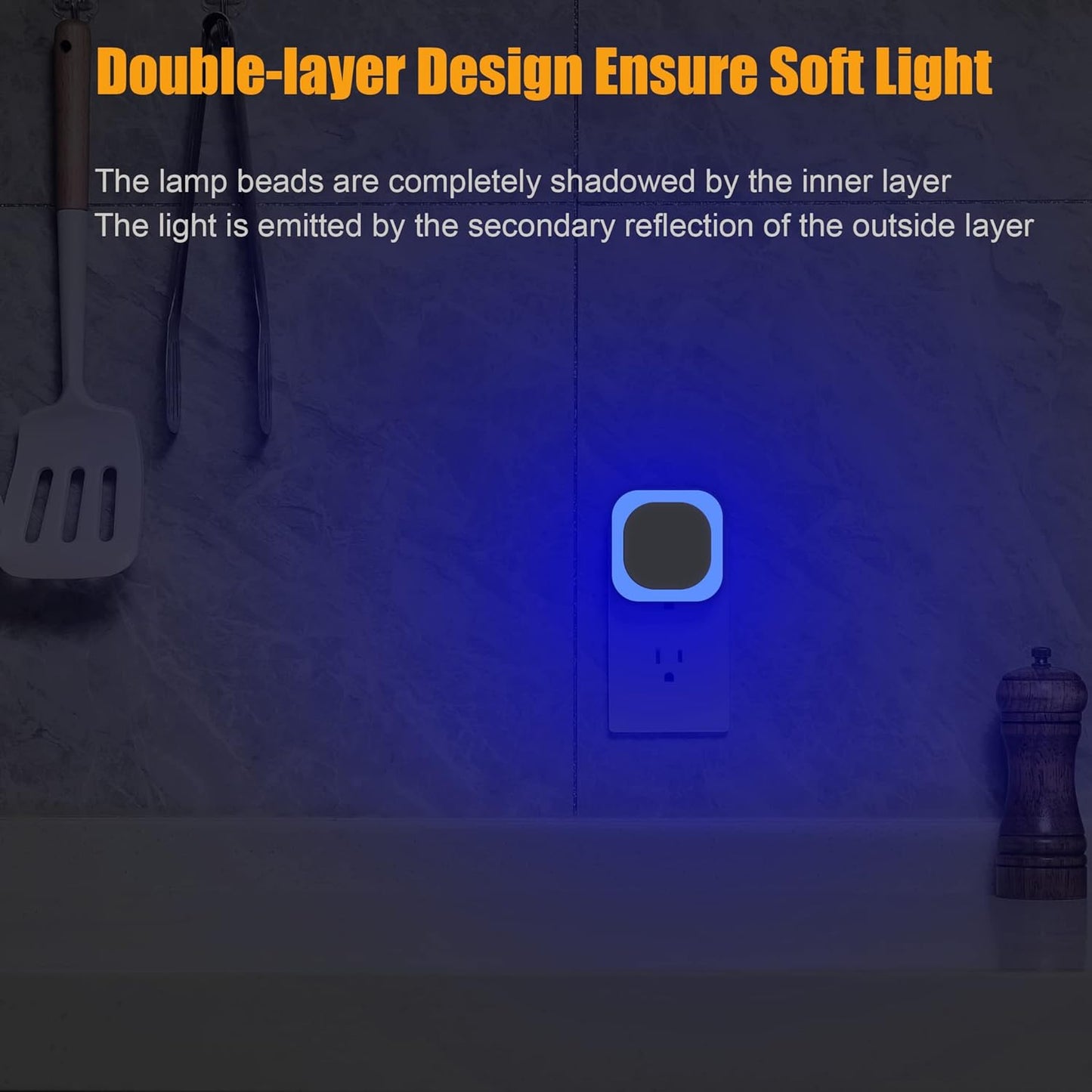 YUNLEX 2 Pack Amber Night Light, Dusk to Dawn Sensor, Warm Glare-Free Reflected Glow, 3-Level Dimmer, Auto On/Off, Plug-in LED Nightlight for Bedroom, Kids, Bathroom, Sleep, Baby Nursery, Toddler