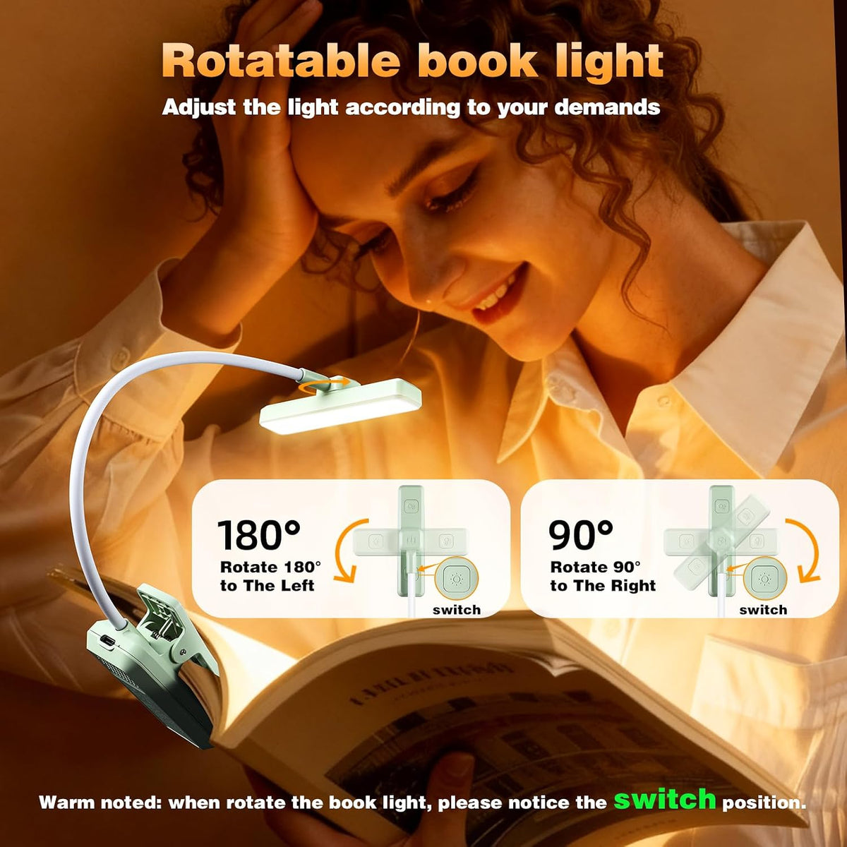 VAVOFO 24 LEDs Rotatable Book Light, Rechargeable Clip Reading Lamp