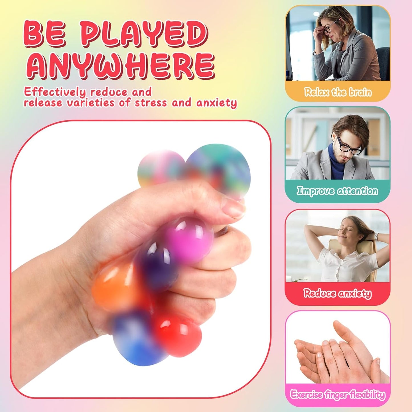 36 Pack Stress Balls, Squishy Balls, Squishy Fidget Stress Relief, Squeeze Ball for Adults Stress Relieve, Prize Box for Friends, Party Favors