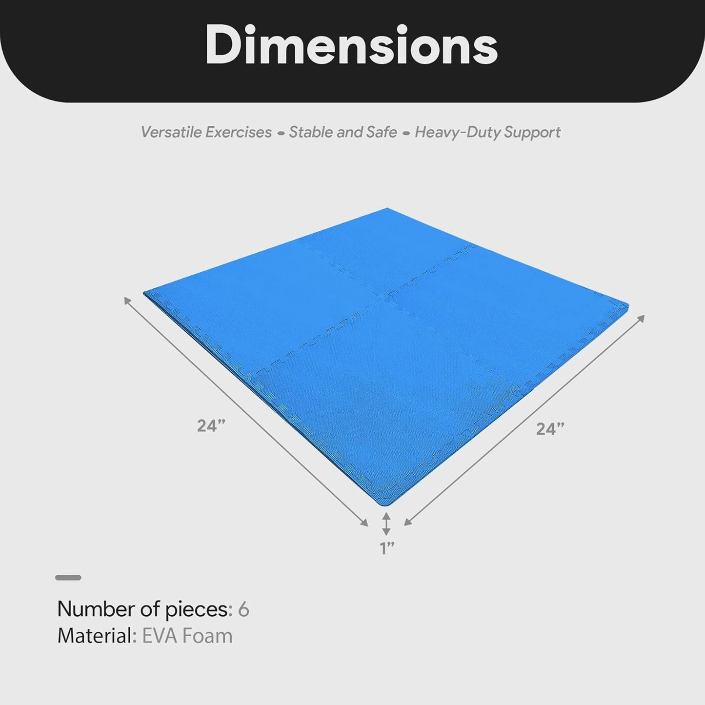 BalanceFrom Puzzle Exercise Mat 1/2" Thick, EVA Interlocking Foam Floor | Tiles for Home Gym, Mat for Home Workout Equipment, Floor Padding for Kids, Black, 24 in x 24 in x 1/2 in, 144 Sq Ft-36 Tiles