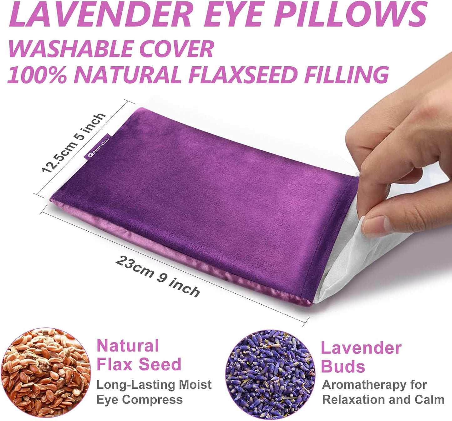 RelaxCoo Lavender Eye Pillow for Relaxation, Yoga, Sleeping, Weighted Eye Mask Heated for Headache, Sinus, Dry Eye Relief, Moist Heat Eyes Compress, Meditation Accessories with Aromatherapy, Pack of 4
