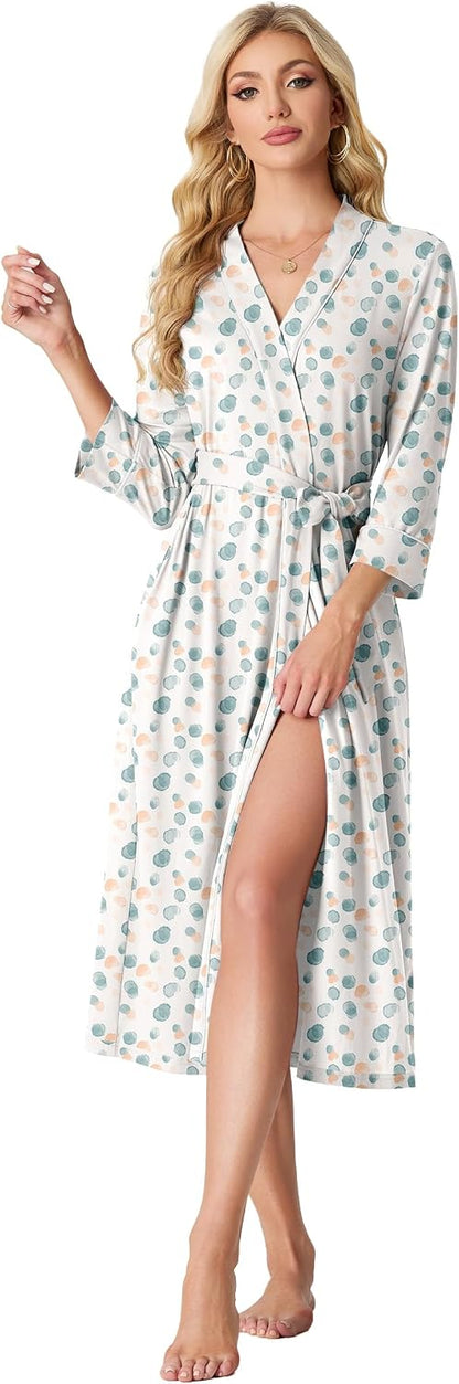 PrinStory Robes for Women 3/4 Sleeve Long Bath Robe XS-4XL