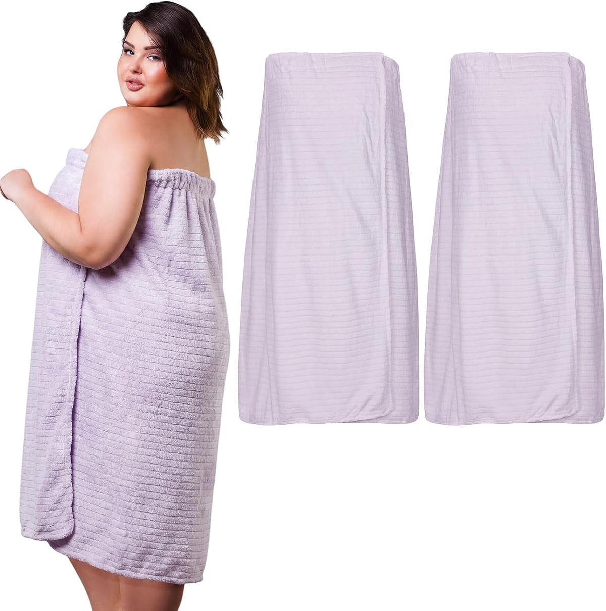 Tigeen 2 Pcs Women's Towel Wrap Lightweight Spa Robe Stripes with Adjustable Closure, Elastic Top Soft Bathrobe Spa Wrap