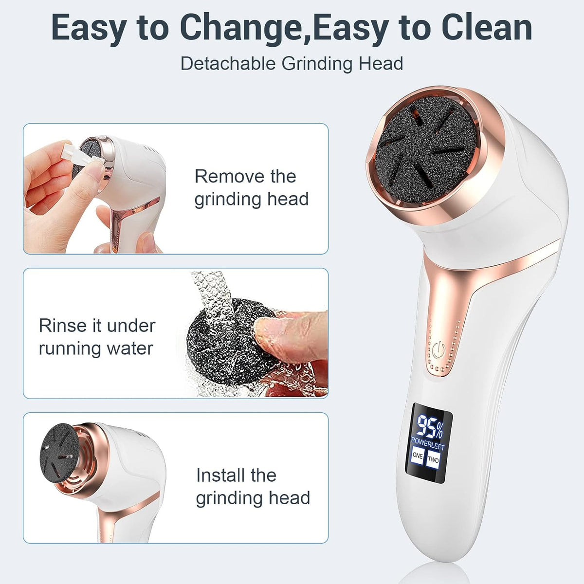 Electric Callus Remover for Feet with Vacuum, Professional Pedicure Tools Kit, Rechargeable Waterproof Foot File for Foot Care Deadskin Remover with 3Heads&2Speed,LCD Display