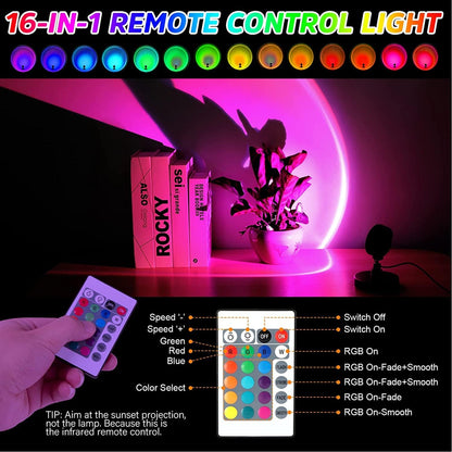 Balkwan Sunset Lamp Projection Rotation Rainbow Projection Lamp Led Romantic Visual Led Light Network Red Light with USB Modern Floor Stand Night Light Living Room Bedroom Décor (Multicoloured)