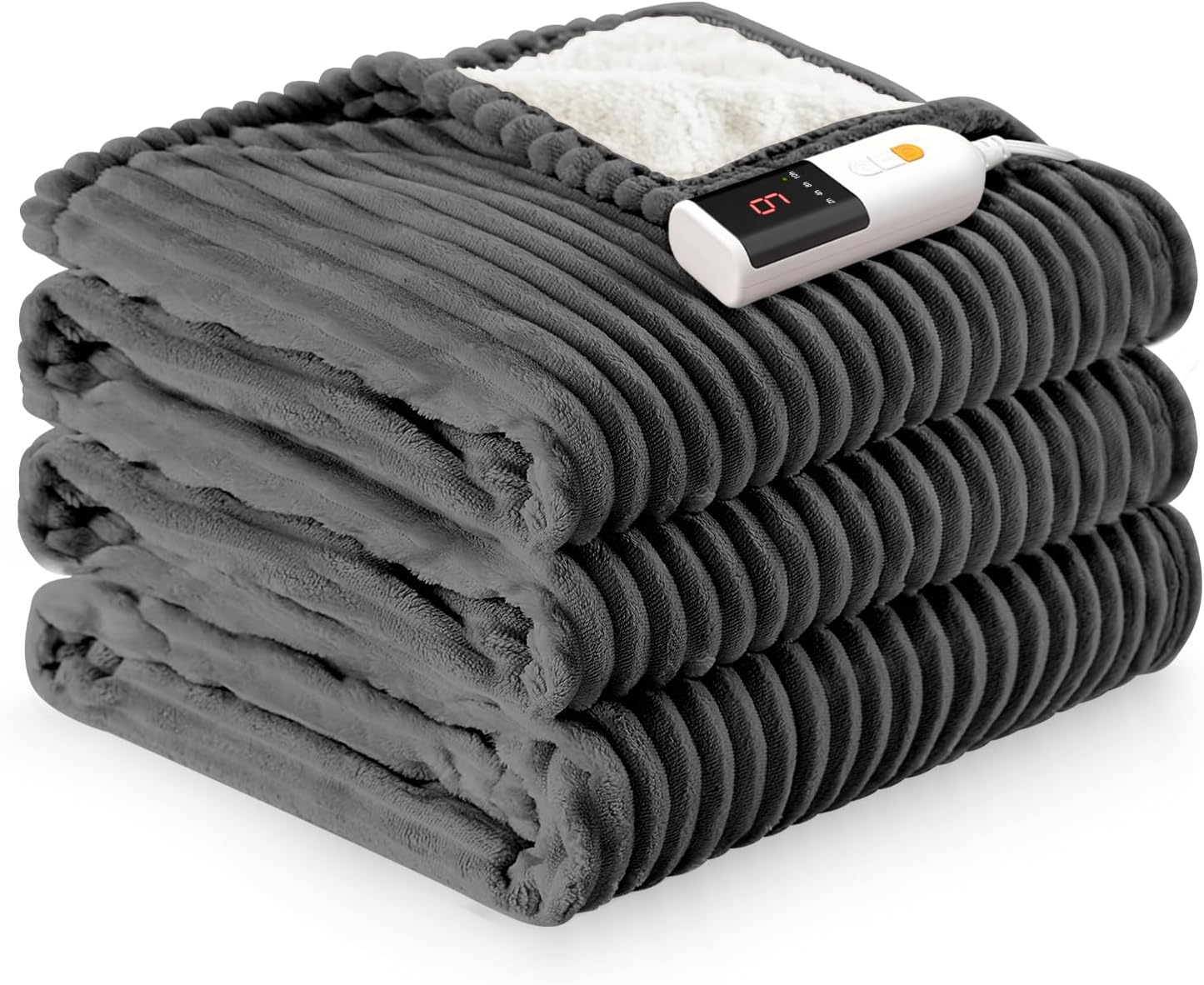 Reaks Electric Heated Throw Blanket, Silky Soft Flannel & Sherpa Heating Blanket Throw with 5 Heat Levels & 3 Hours Auto Off, Warm Gifts for Women Mom Grandma, ETL Certified (50x60 inches, White)