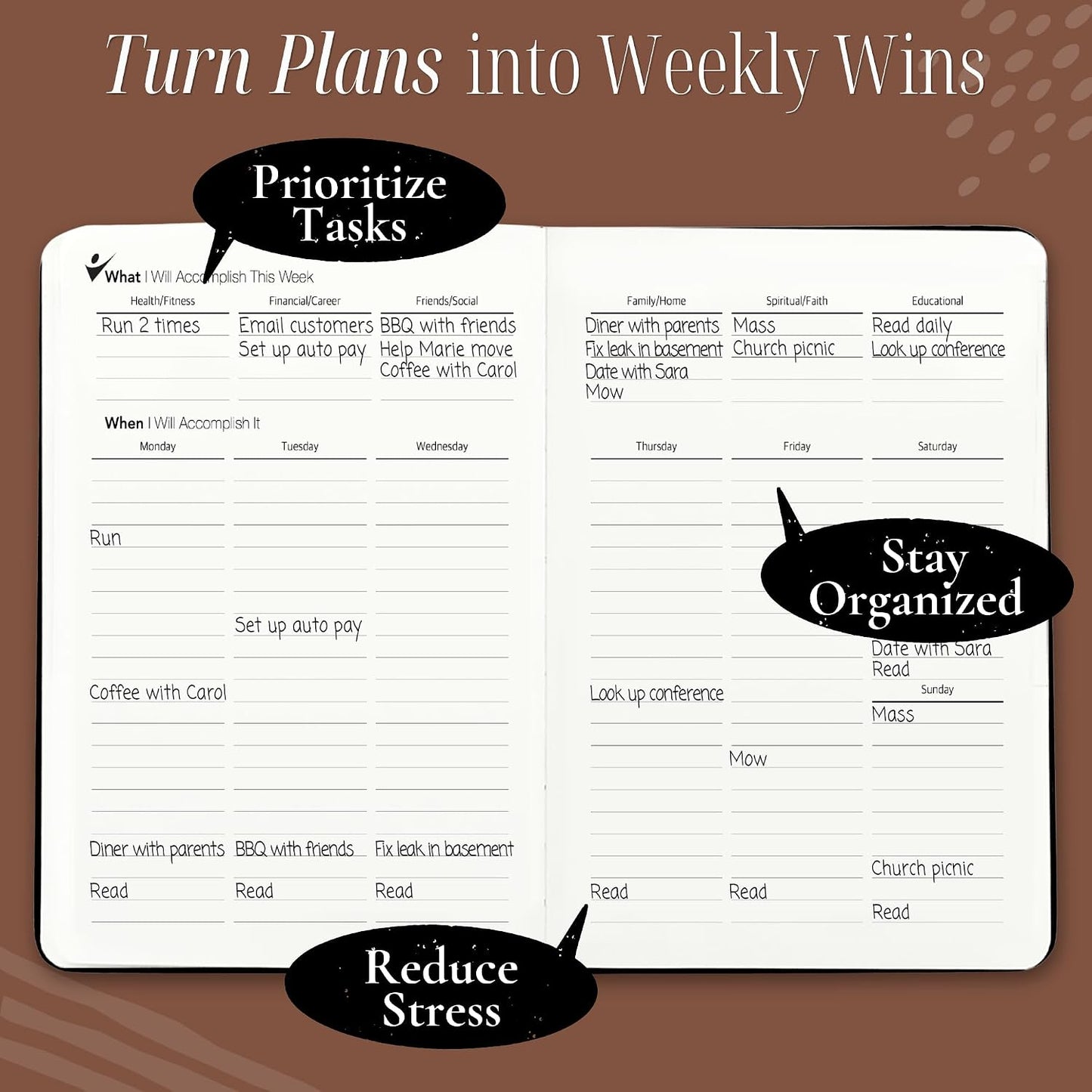 Goal Crazy Undated Planner – 90 Day Guided Journal & Productivity Organizer, A5 Daily & Weekly Planner with Goal Setting, Habit Tracker, To Do List, Academic & Work Calendar, Leather Hardcover - Black