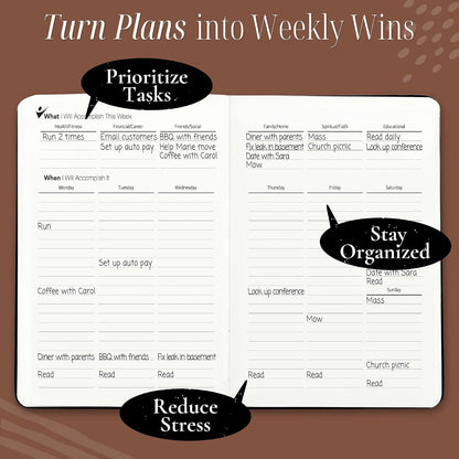 Goal Crazy Undated Planner – 90 Day Guided Journal & Productivity Organizer, A5 Daily & Weekly Planner with Goal Setting, Habit Tracker, To Do List, Academic & Work Calendar, Leather Hardcover - Black