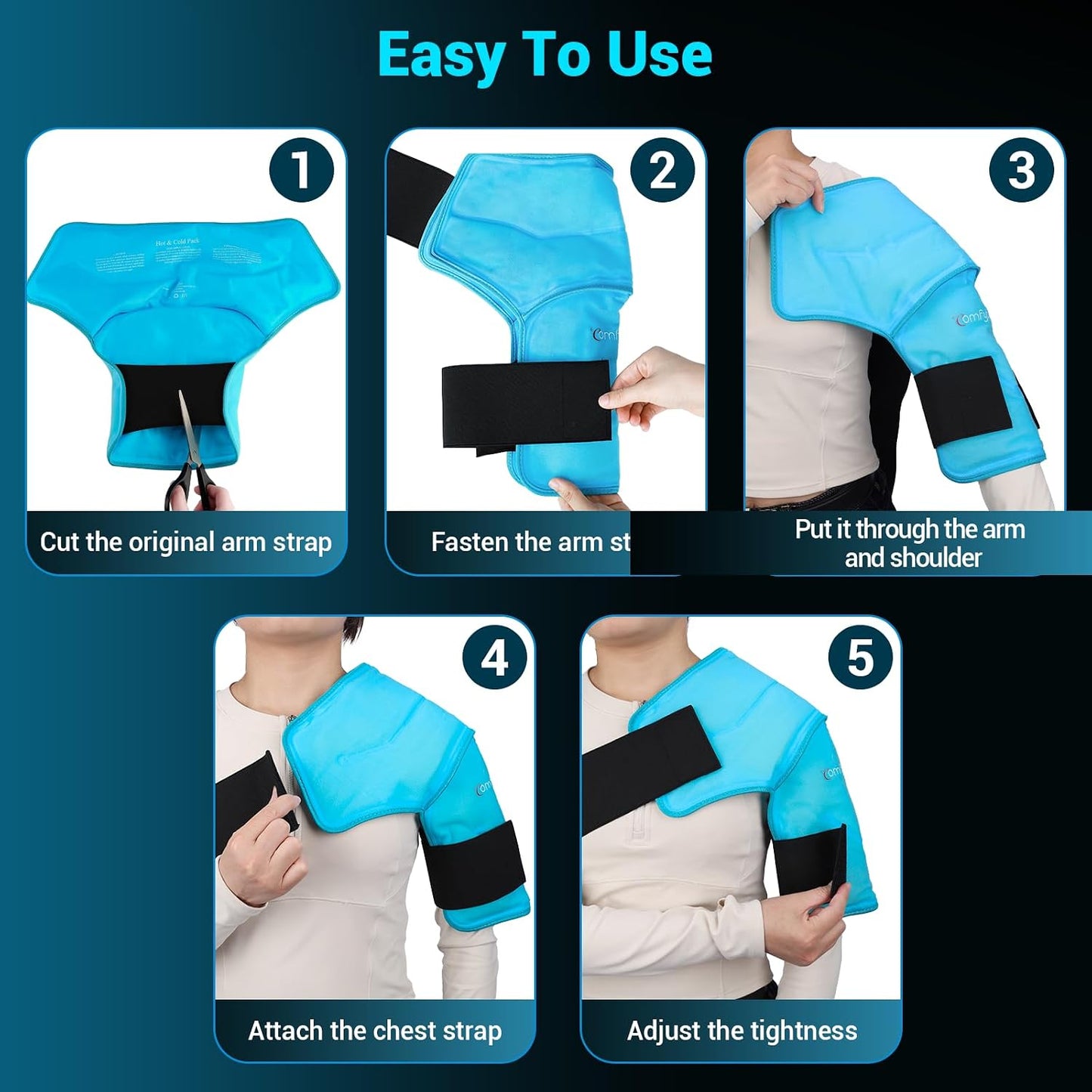 Comfytemp Shoulder Ice Pack Wrap Shoulder Brace Compression Sleeve for Shoulders Pain Relief, 2 Gel Ice Packs for Injuries Reusable, Cold Therapy for Rotator Cuff Recovery, Fathers Day Dad Gifts Men