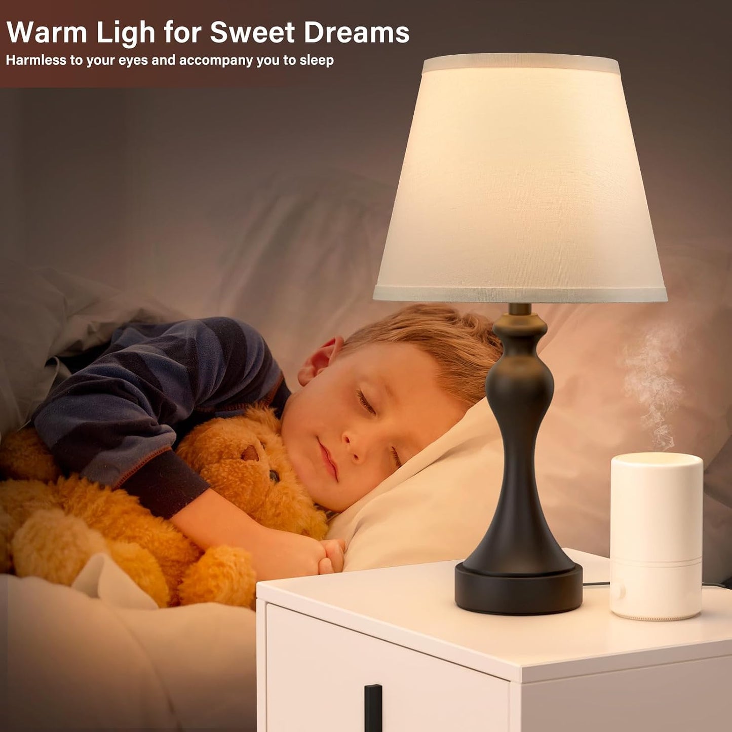Seealle Touch Lamps for Nightstand - Bedside Lamps Set of 2, 3 Way Dimmable, USB C+A for Bedroom & End Tables (LED Bulbs Included)