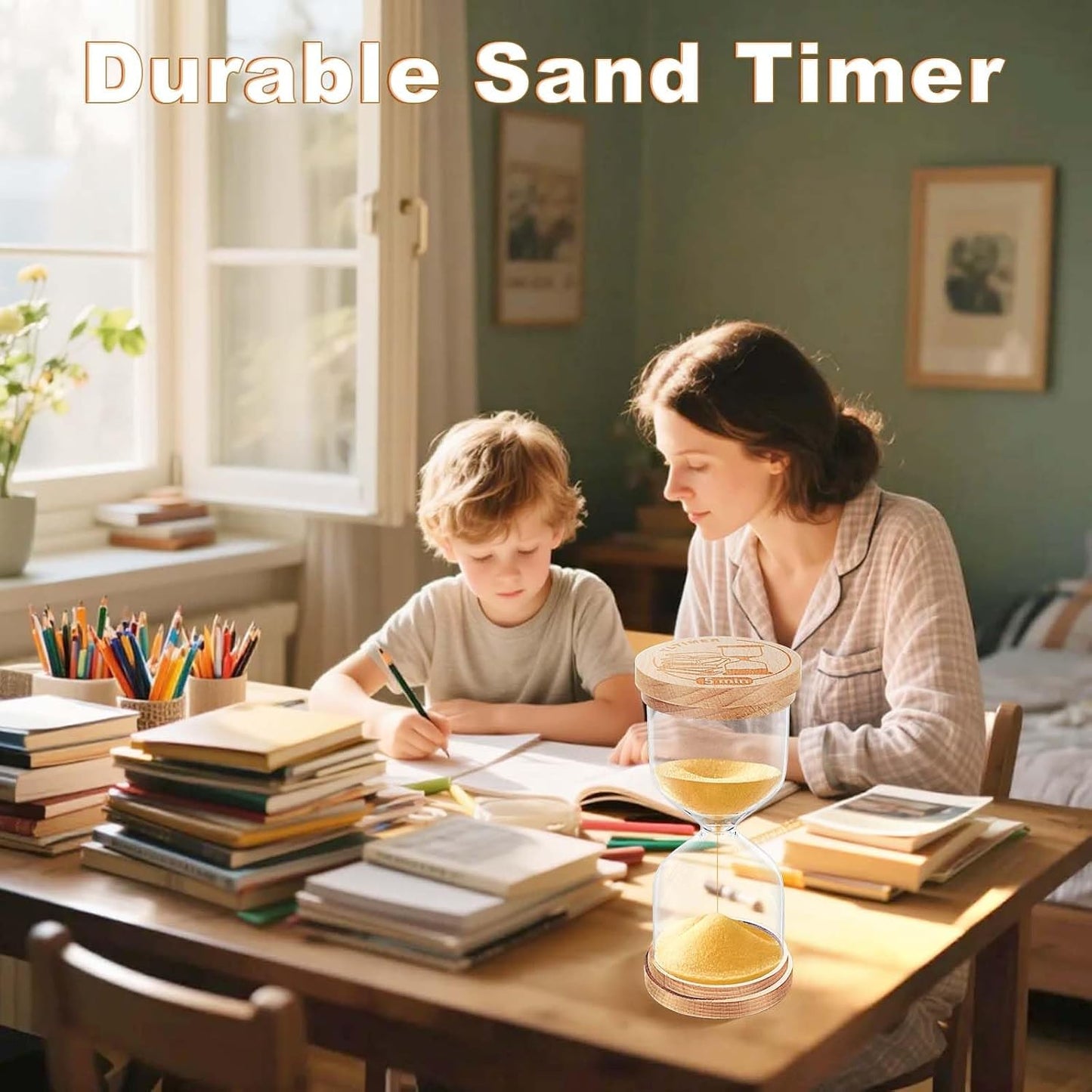 1 Minute Sand Timer, Wooden Sand Hourglass, Small Blue Hourglass, Sandglass Clock 1 Min for Classroom,Game,Decorative (Black)