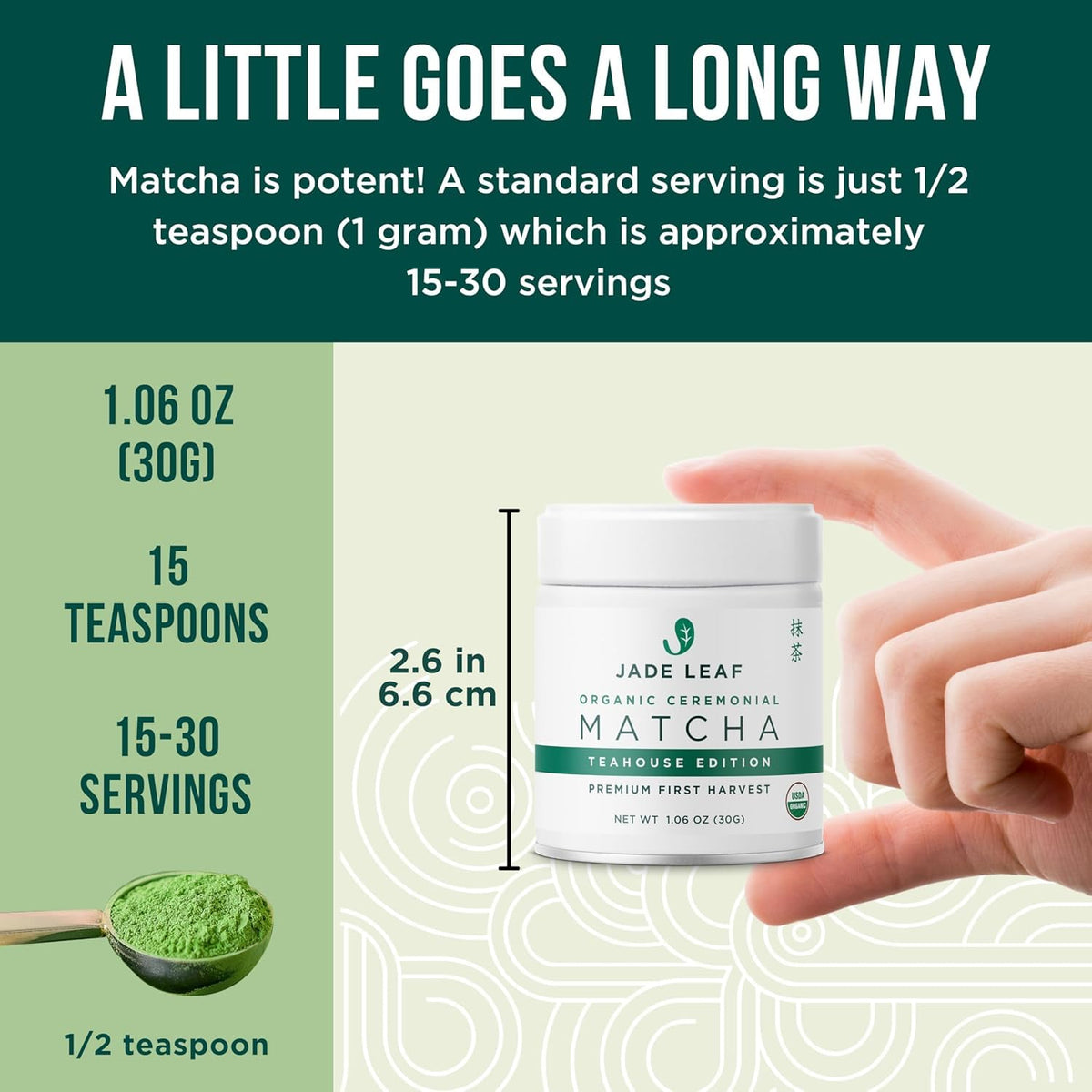 Jade Leaf Matcha Powder, Organic Culinary Grade, 30g / 1.06oz