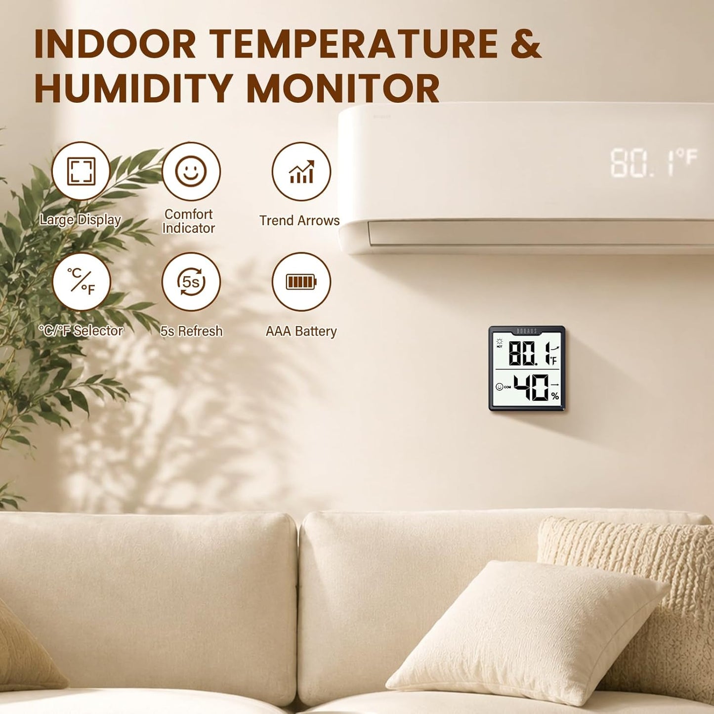 DOQAUS 3 Pieces Digital Hygrometer Indoor Thermometer Humidity Meter with Accurate Temperature and Humidity Monitor for House, Baby Room, Greenhouse, Incubator - Battery Included