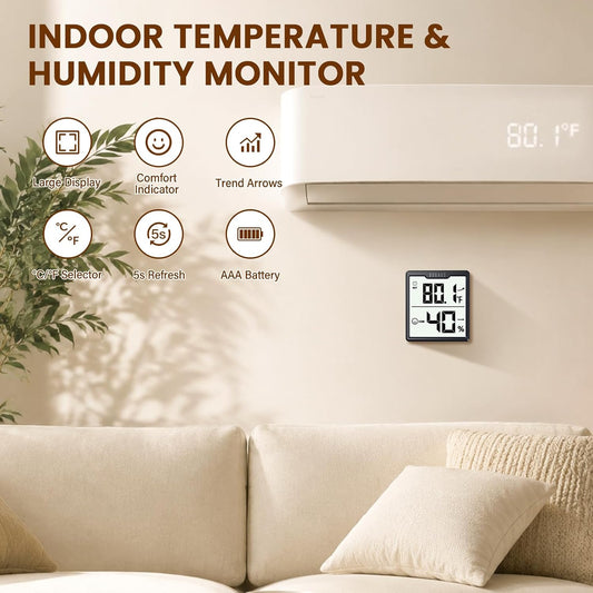 DOQAUS 3 Pieces Digital Hygrometer Indoor Thermometer Humidity Meter, Black