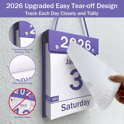 2026 Daily Wall Calendar, Page per Day with Large Print Dates, 365 Day Tear off Wall Calendar for Seniors Gift Home Office School Dorms, 8.5" x 6", Tear Away Calendars with Hanging String, Cyan