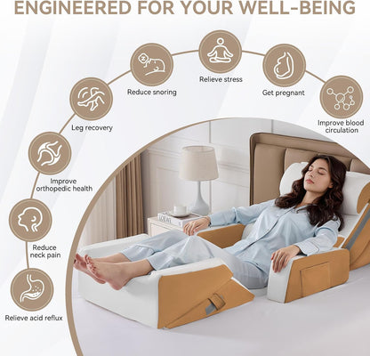 Yojoker 4PCS Orthopedic Bed Wedge Pillow Set for Sleeping, Post Surgery Foam Pillow for Body, Back and Leg Pain Relief, Triangle Adjustable Support Pillow - Acid Reflux, Anti Snoring & GERD Sleeping