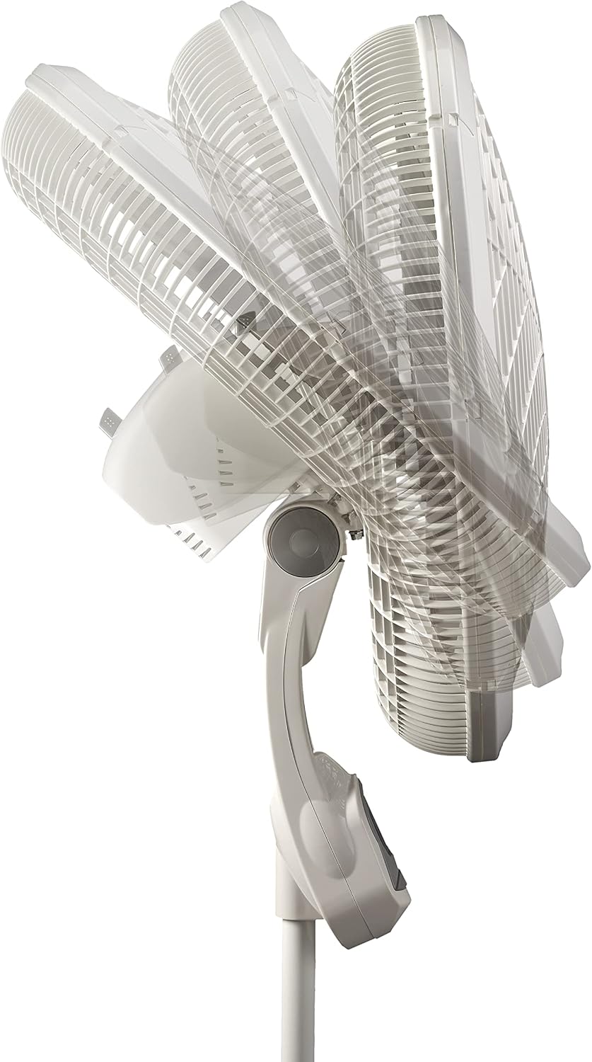 Lasko Oscillating Adjustable Pedestal Stand Fan with Timer and Remote for Indoor, Bedroom, Living Room, Home Office & College Dorm Use, 16 Inch, White, 1646