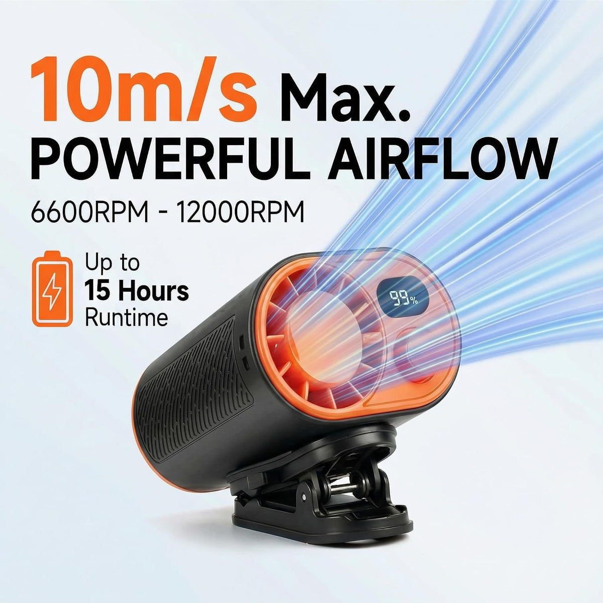 WHATOOK Waist Clip on Fan: 4000mAh Battery 15 Hours, 10m/s Cool Wind, Portable Rechargeable Wearable Personal Body Cooling Neck Fan, Handheld Cooler for Camping Travel Essentials (Black)