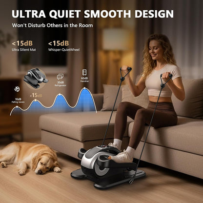 Under Desk Elliptical Machine for Seniors, Large Size Electric Leg Exerciser with 12 Adjustable Speeds & 12 Modes, Remote Control, Elastic Rope, Manual & Auto Mode for Home Office Use