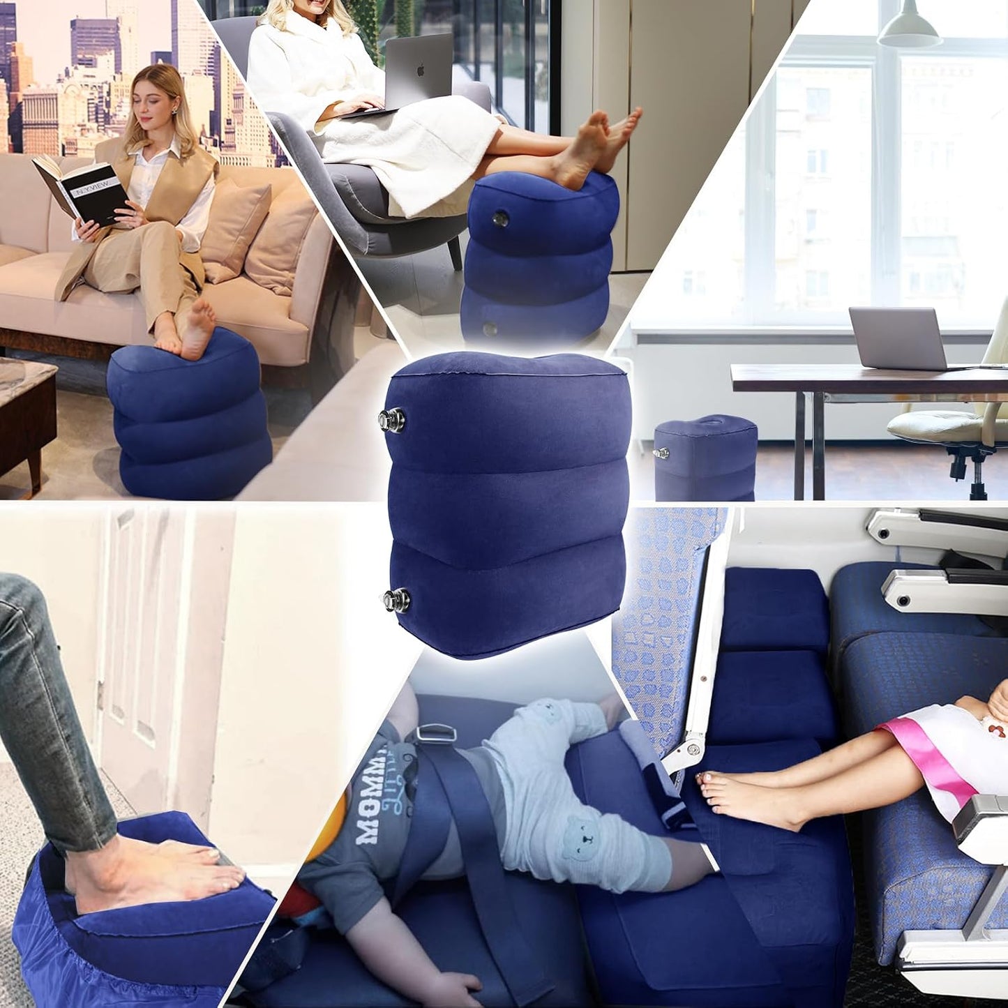 Inflatable Travel Foot Rest Pillow(2-Pack), HOMCA Adjustable Height Leg Pillow Fast Inflating Airplane Bed for Toddlers Footrest Pillow for Office, Airplane, Train, Cars, Home (Grey)